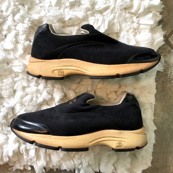 CHANEL Shoes - Chanel Vintage Platform Black Suede Sneakers
